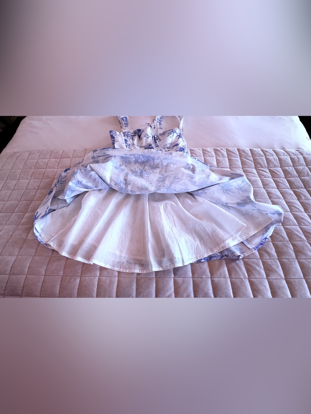 Showpo Idris Toile De Jouy Corset Mini Dress Blue White Lace Trim Size 4 - Picture 13 of 15